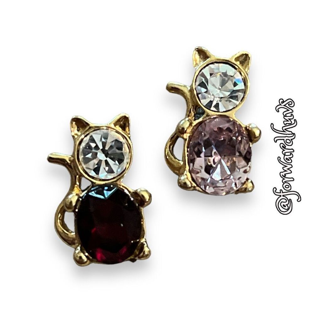 Cat Rhinestone Pin (s) Gold Tone Metal